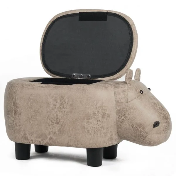 Tabouret de Rangement en Forme d’Hippopotame avec Surface en Tissu pour Enfants Capacité 150 kg 70x32x30 cm Gris