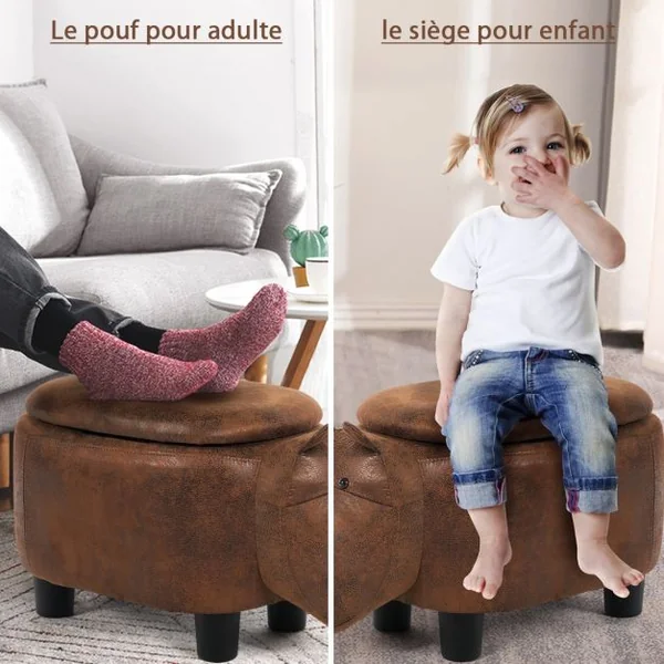 Tabouret de Rangement en Forme d’Hippopotame avec Surface en Tissu pour Enfants Capacité 150 kg 70x32x30 cm Gris