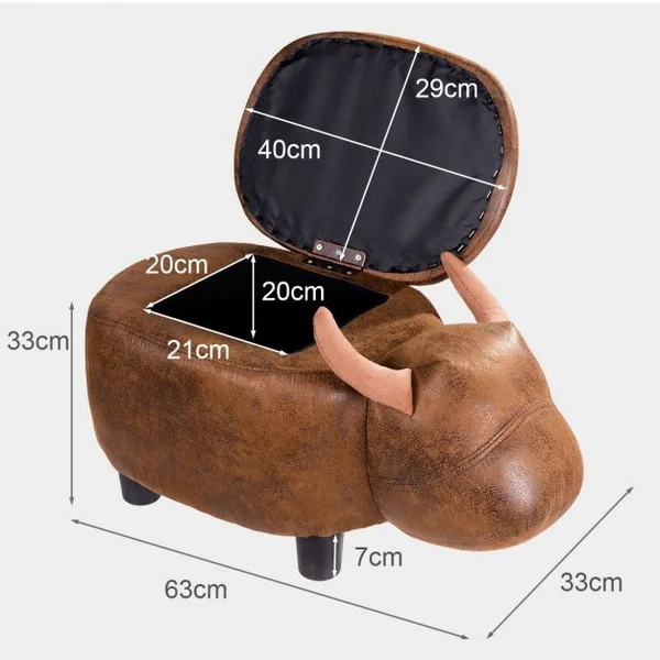Tabouret de Rangement Repose-pieds Pouf Ottoman avec Couvercle et rangement en Forme de Buffle, 62x35x35cm, Brun
