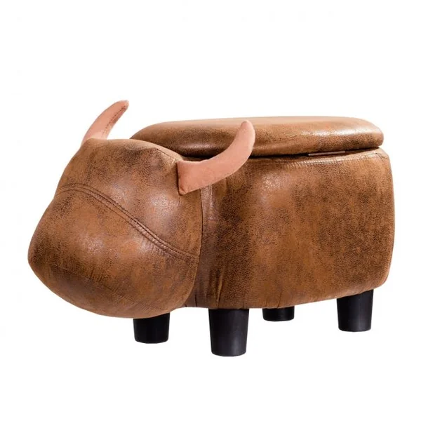 Tabouret de Rangement Repose-pieds Pouf Ottoman avec Couvercle et rangement en Forme de Buffle, 62x35x35cm, Brun