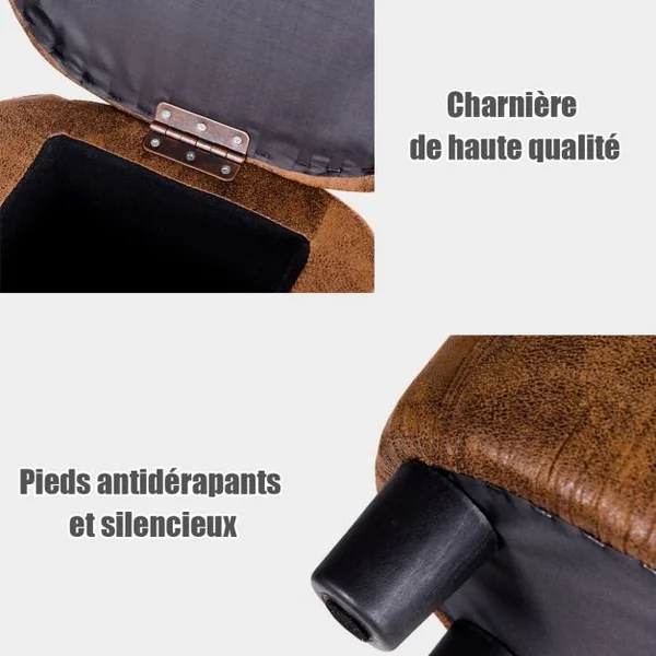 Tabouret de Rangement Repose-pieds Pouf Ottoman avec Couvercle et rangement en Forme de Buffle, 62x35x35cm, Brun