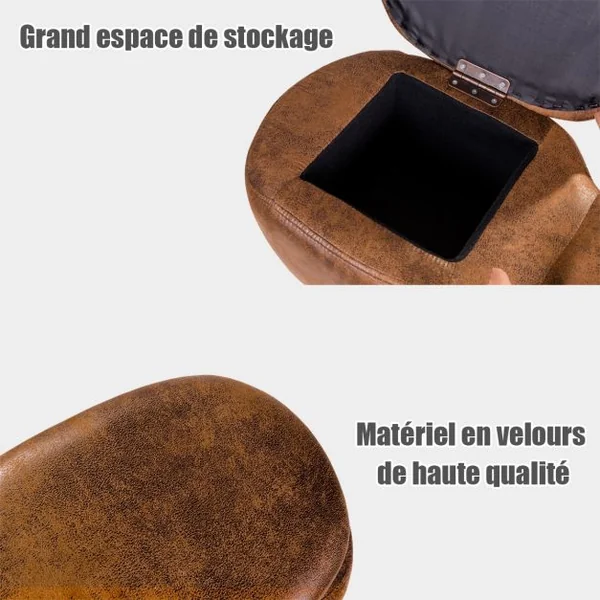 Tabouret de Rangement Repose-pieds Pouf Ottoman avec Couvercle et rangement en Forme de Buffle, 62x35x35cm, Brun