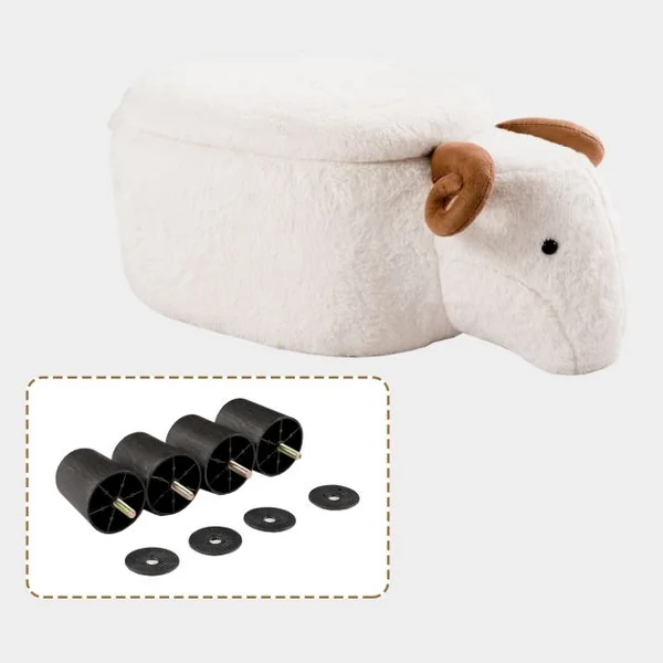 Tabouret de Rangement Repose-pieds Pouf Ottoman avec Couvercle et rangement en Forme de Mouton, 62x35x35cm, Blanc