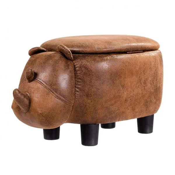 Tabouret de Rangement Repose-pieds Pouf Ottoman avec Couvercle et rangement en Forme de Rhinocéros, 62x35x35cm, Brun