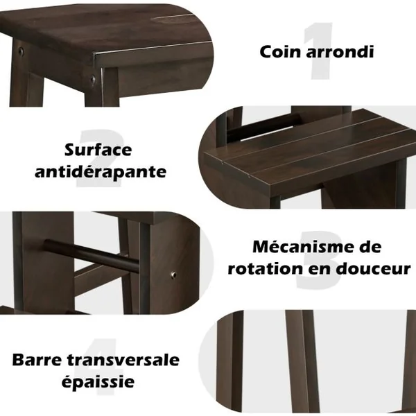 Tabouret Escabeau en Bois d'Hévéa Pliant Marchepied 3 Marches Escabeau Multifonctionnel avec Marches Réversibles Charge Totale de 310 kg Marron
