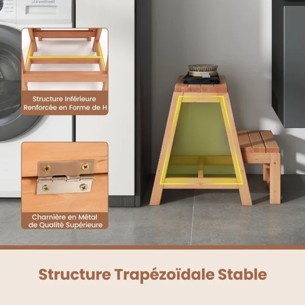 Tabouret Pliable en Bois à 2 Marches Escabeau Multifonction pour Enfants Et Adultes Marchepied Léger Naturel