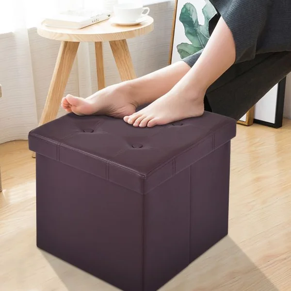Tabouret pouf pliable Coffre de rangement en cube Boîte de rangement et banc 150 kg max, 38x38x38cm, Marron