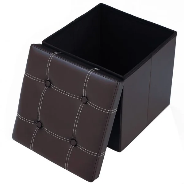Tabouret pouf pliable Coffre de rangement en cube Boîte de rangement et banc 150 kg max, 38x38x38cm, Marron