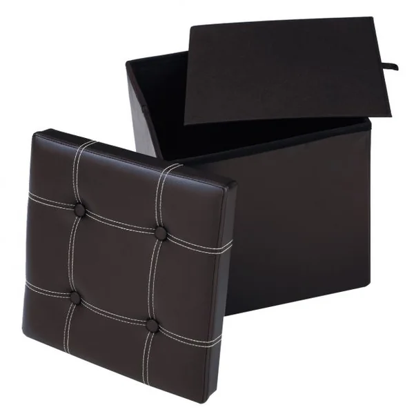 Tabouret pouf pliable Coffre de rangement en cube Boîte de rangement et banc 150 kg max, 38x38x38cm, Marron