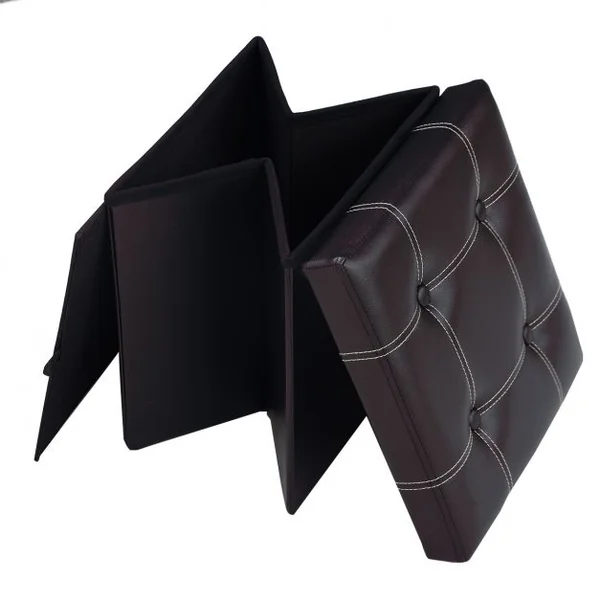 Tabouret pouf pliable Coffre de rangement en cube Boîte de rangement et banc 150 kg max, 38x38x38cm, Marron