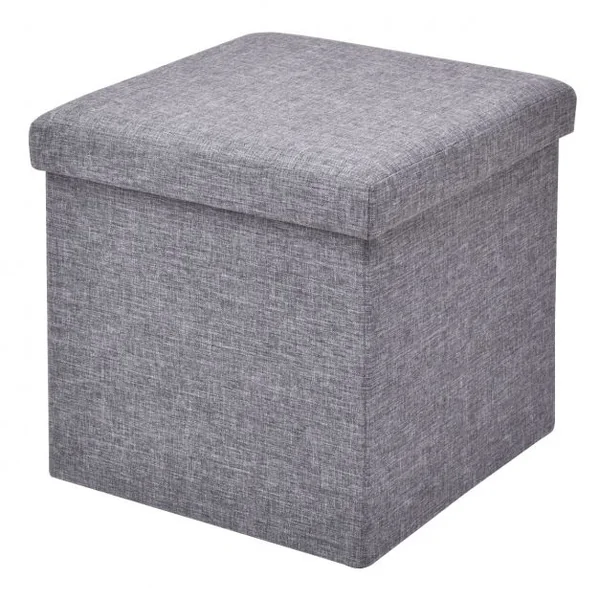 Tabouret Pouf Siège de Rangement 54 Litres en Tissu Oxford éponge et MDF, pliable, 38 x 38 x 38 cm, Gris