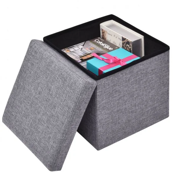 Tabouret Pouf Siège de Rangement 54 Litres en Tissu Oxford éponge et MDF, pliable, 38 x 38 x 38 cm, Gris