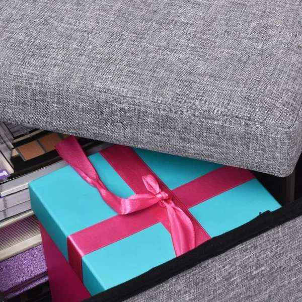 Tabouret Pouf Siège de Rangement 54 Litres en Tissu Oxford éponge et MDF, pliable, 38 x 38 x 38 cm, Gris