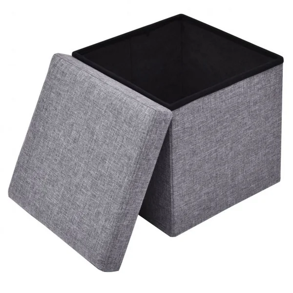 Tabouret Pouf Siège de Rangement 54 Litres en Tissu Oxford éponge et MDF, pliable, 38 x 38 x 38 cm, Gris