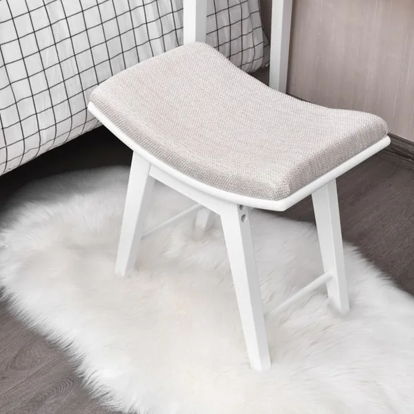 Tabouret Rembourré pour Coiffeuse Piano Repose-pieds Siège d’Appoint Capacité 150kg en Bois + Eponge 48x30x45cm Blanc