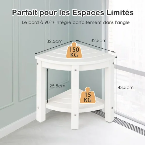 Tabouret Salle de Bain 2 Niveaux avec Étagère de Rangement pour Enfants et Adultes Charge Max 150kg 32,5x32,5x43,5cm Blanc