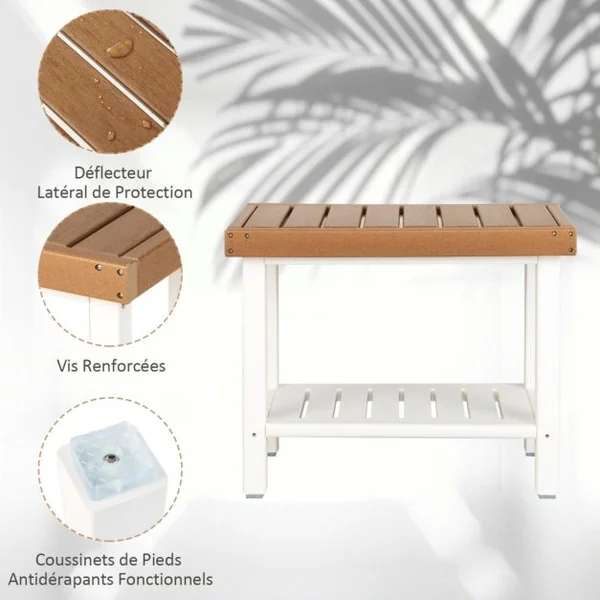 Tabouret Salle de Bain à 2 Niveaux Petit Tabouret de Douche Imperméable Antidérapant avec Étagère Rangement Chaise Banc Salle de Bain Marron & Blanc