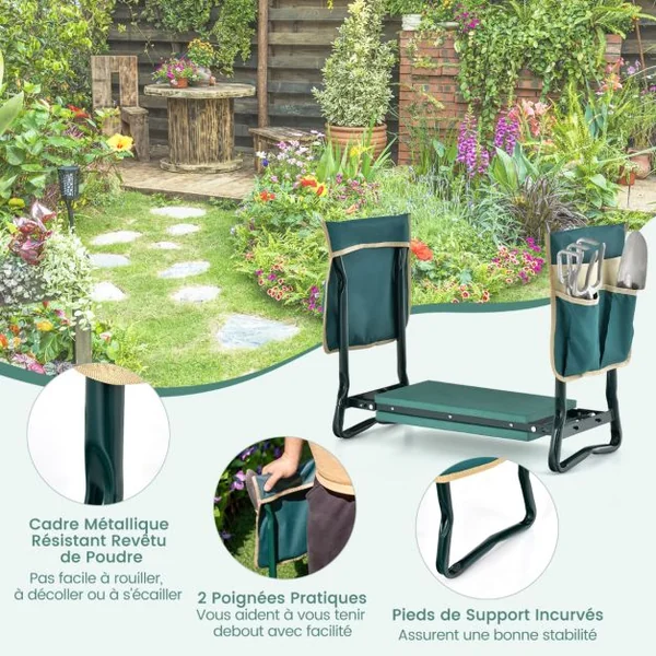 Tabourets de Jardinage Pliable avec Coussin EVA Charge 150KG