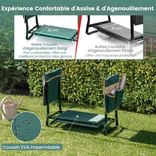Tabourets de Jardinage Pliable avec Coussin EVA Charge 150KG