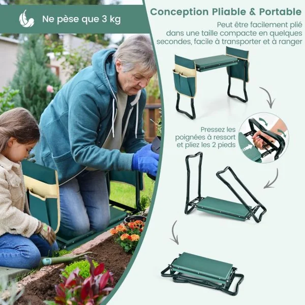 Tabourets de Jardinage Pliable avec Coussin EVA Charge 150KG