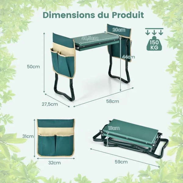 Tabourets de Jardinage Pliable avec Coussin EVA Charge 150KG