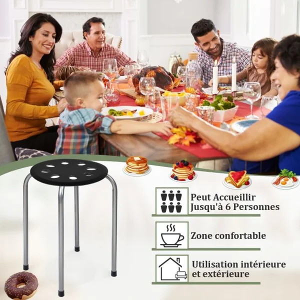 Tabourets Empilables 30 x 40,5 cm (Dia x H) Cadre en Métal Joint en Forme de X Stable pour Cuisine Bistro Multicolore/Gris/Noir