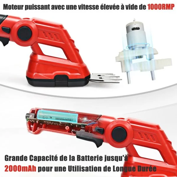 Taille-Herbes sans Fil 3,6 V 2 Ah 2 en 1 Cisaille à Gazon Batterie Rechargeable Charge 2 Lames Largeur 8cm Longueur 11,5 cm