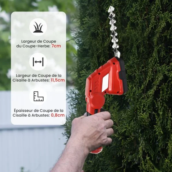 Taille-Herbes sans Fil 3,6 V 2 Ah 2 en 1 Cisaille à Gazon Batterie Rechargeable Charge 2 Lames Largeur 8cm Longueur 11,5 cm