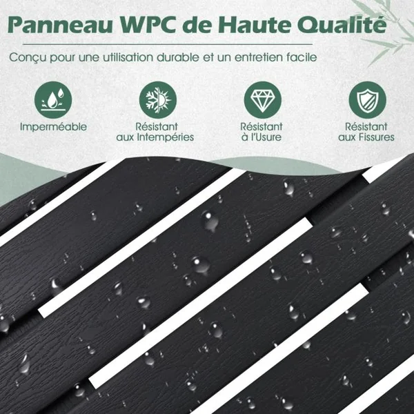 Tapis de Bain Imperméable Grand Tapis de Douche 100 x 60 cm avec Texture Antidérapante Design à Lattes Tapis de Sol WPC Robuste Noir