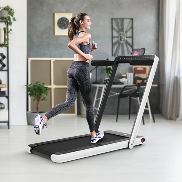 Tapis de Course Pliable 0,75HP Double Affichage LED APP et Télécommande Vitesse Motorisé 12 km/h Surface 40x100cm Blanc