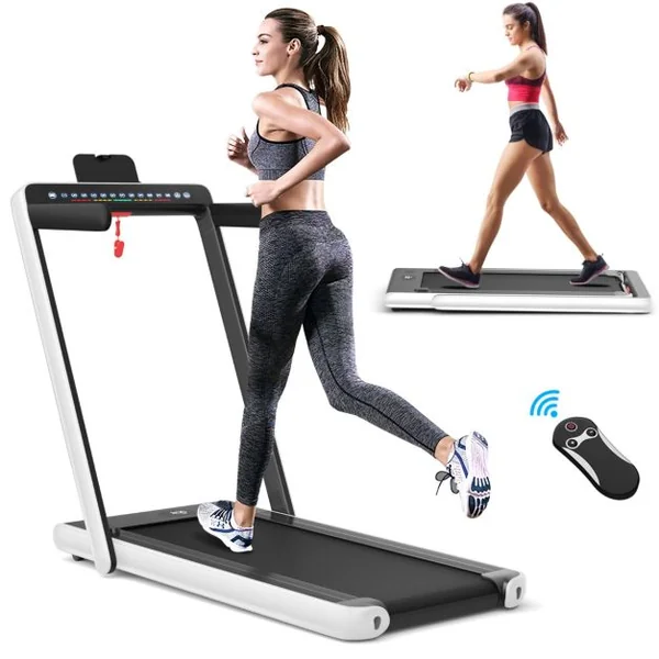 Tapis de Course Pliable 0,75HP Double Affichage LED APP et Télécommande Vitesse Motorisé 12 km/h Surface 40x100cm Blanc