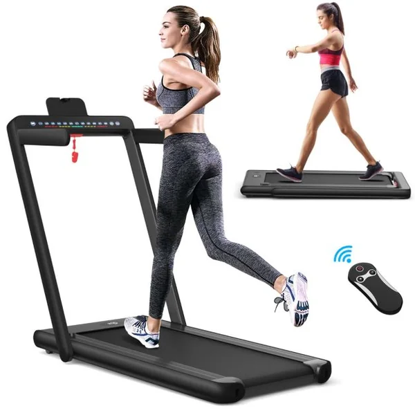 Tapis de Course Pliable 0,75HP Double Affichage LED APP et Télécommande Vitesse Motorisé 12 km/h Surface 40x100cm Noir
