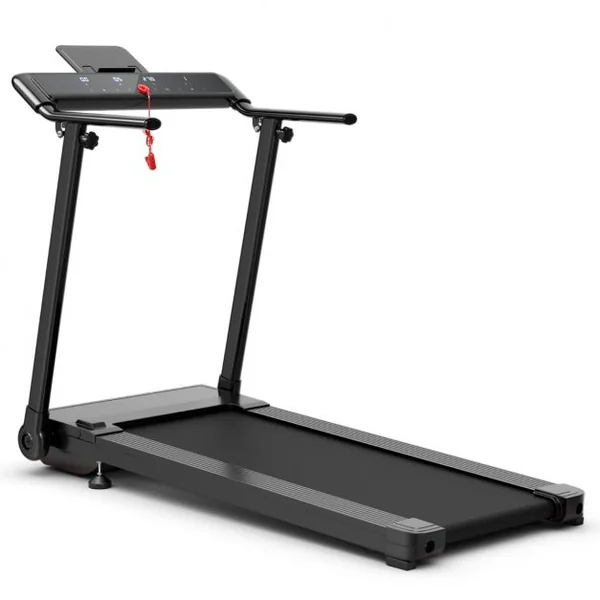 Tapis de Course/Marche Pliable 500W 12 Programmes Prédéfinis 0,8-9,6 Km/h Ecran Tactile LED 4 Touches de Raccourci Noir Support pour Ipad