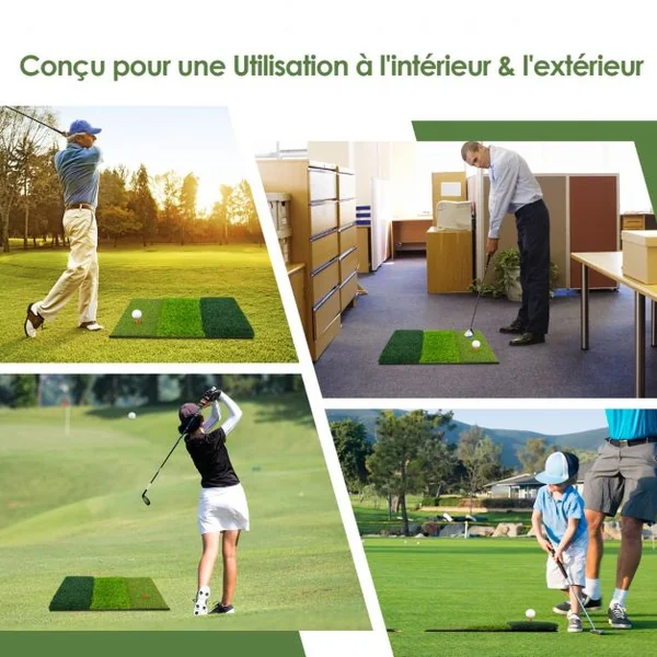 Tapis de Golf Portable 65 x 42 cm Tapis d’Entraînement Herbe de Golf pour Intérieur / Extérieur