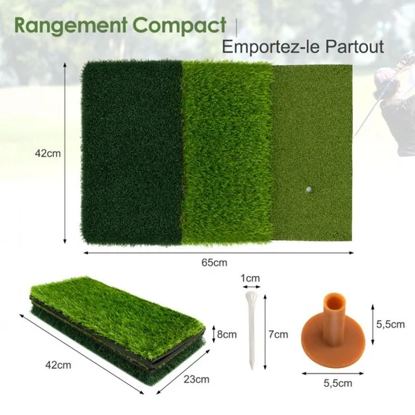Tapis de Golf Portable 65 x 42 cm Tapis d’Entraînement Herbe de Golf pour Intérieur / Extérieur