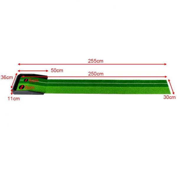 Tapis de Golf Putting mat portable Tapis de golf pour putting, 2 trous de 8.5/6.5 cm, Tapis en caoutchouc, 250x30x9cm