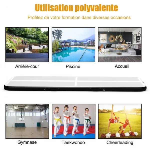 Tapis de Gymnastique Gonflable 450 x 100 x 15 cm avec Pompe de Gonflage Electrique 220-240V 500W Noir
