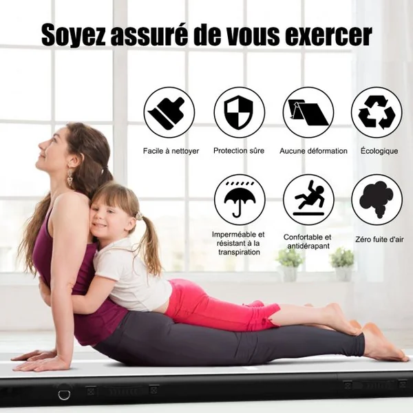 Tapis de Gymnastique Gonflable 450 x 100 x 15 cm avec Pompe de Gonflage Electrique 220-240V 500W Noir