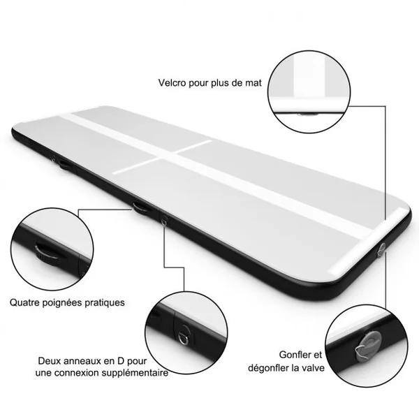Tapis de Gymnastique Gonflable 450 x 100 x 15 cm avec Pompe de Gonflage Electrique 220-240V 500W Noir