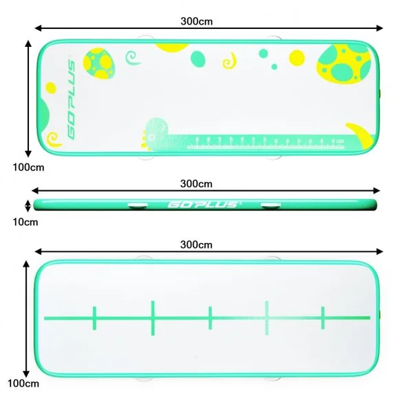 Tapis de Gymnastique Gonflable avec Pompe Électrique Antidérapant Kit de Réparation Capacité 120kg 300x100x10cm Vert