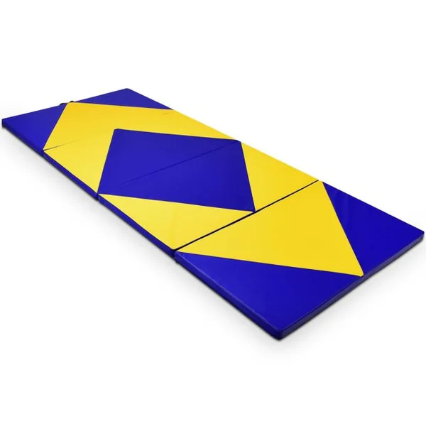Tapis de Gymnastique Pliable 4 Plis Matelas de Fitness Portable pour Fitness Yoga et Sport 300 x 120 x 5 cm Bleu+Jaune