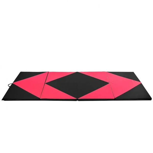 Tapis de Gymnastique Pliable Matelas de Fitness Portable en Coton Perlé Epe et Cuir Pu 240x12 X5cm Rose et Noir