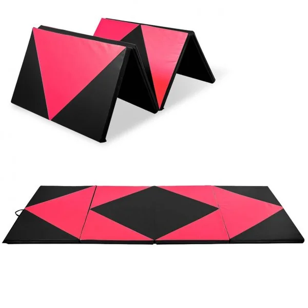 Tapis de Gymnastique Pliable Matelas de Fitness Portable en Coton Perlé Epe et Cuir Pu 240x12 X5cm Rose et Noir