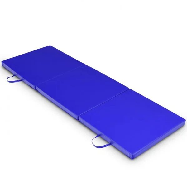 Tapis de Gymnastique Pliable Matelas de Fitness Portable Natte de Gym pour Yoga, en coton et cuir PU, 180x60x5cm, Marine