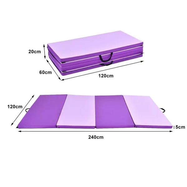 Tapis de Gymnastique Pliable Matelas de Fitness Portable pour Yoga, en coton et cuir PU, 240x120x5cm, Rose et Violet