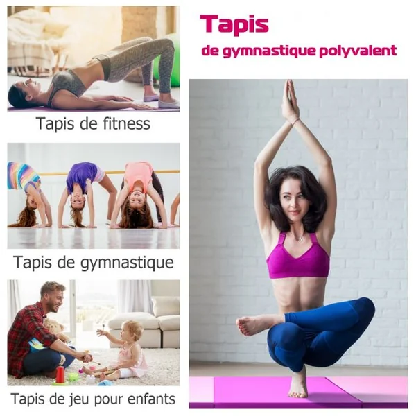 Tapis de Gymnastique Pliable Tapis de Yoga Portable avec 2 Poignées de Transport et Velcro 240x120x5CM