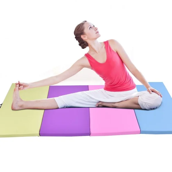Tapis de gymnastique pliable Tapis portable pour Fitness, Yoga, Sport, Exercice, en EPE et PU, 240x120x5cm, Multicolore