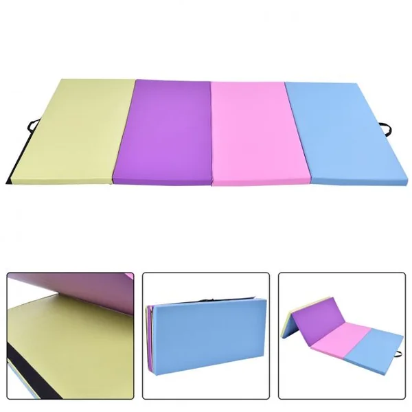 Tapis de gymnastique pliable Tapis portable pour Fitness, Yoga, Sport, Exercice, en EPE et PU, 240x120x5cm, Multicolore