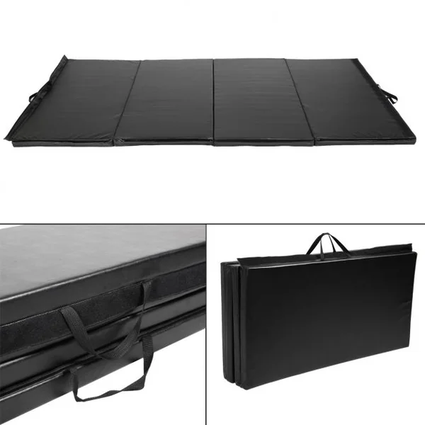 Tapis de gymnastique pliable Tapis portable pour Fitness, Yoga, Sport, Exercice, en EPE et PU, 240x120x5cm, Noir