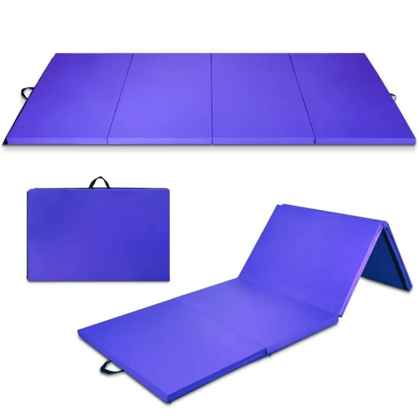 Tapis de Gymnastique Épais 300 x 116 x 5 cm Matelas d'Entrainement Pliable en Mousse et PU Détachable avec 2 Poignées Fermetures à Crochet Violet